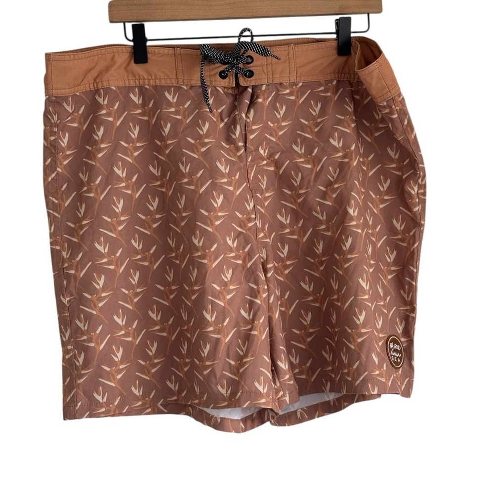 Of One Sea Men’s Surf Shorts Heliconia Print in Clay Men’s Size 40 Eco Friendly